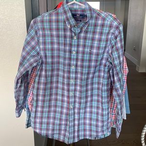 Vineyard Vines Blue, Red, Orange, & Green Plaid Button Down Boys Size L 16, EUC